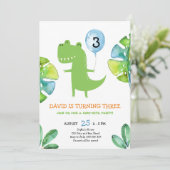 Drie Rex Dinosaur Boy 3rd Birthday Party Kaart (Staand voorkant)