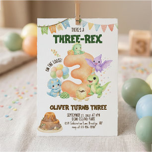 Drie-Rex Dinosaur Cute Dino 3e Verjaardag Kaart