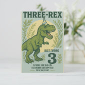 Drie Rex Dinosaur Greenery Birthday Kaart (Staand voorkant)