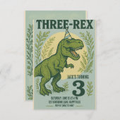 Drie Rex Dinosaur Greenery Birthday Kaart (Voorkant / Achterkant)