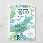 Drie Rex Dinosaur Greenery Birthday Kaart (Voorkant)