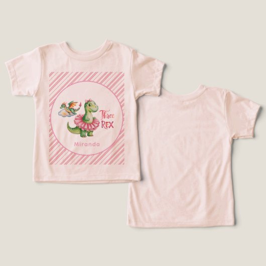 Drie Rex Dinosaur Meisje Verjaardagsfeestje (Ontwerp Voorkant & Achterkant)