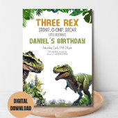 Drie Rex Dinosaur Printable verjaardagsuitnodiging Kaart