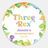 Drie Rex Dinosaurus 3e Derde Verjaardagsfeest Ronde Sticker (Voorkant)