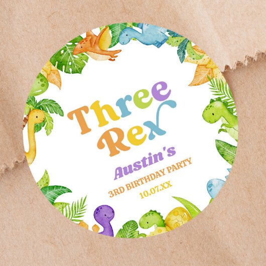 Drie Rex Dinosaurus 3e Derde Verjaardagsfeest Ronde Sticker