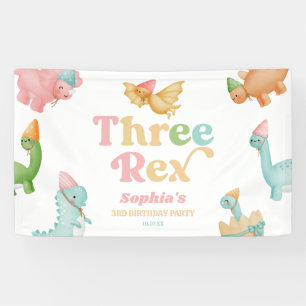 Drie Rex Dinosaurus 3e Derde Verjaardagsfeest Spandoek