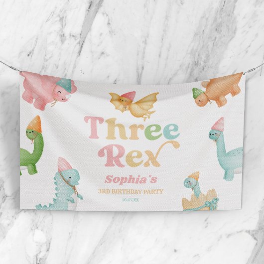 Drie Rex Dinosaurus 3e Derde Verjaardagsfeest Spandoek