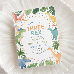 Drie Rex Dinosaurus 3e verjaardag Kaart