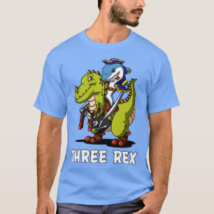 Drie Rex Dinosaurus 3e Verjaardag Party Pirate T-shirt
