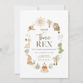 Drie Rex Dinosaurus 3e Verjaardag uitnodiging (Voorkant)