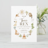 Drie Rex Dinosaurus 3e Verjaardag uitnodiging (Staand voorkant)