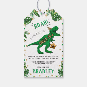 Drie-Rex Dinosaurus 3e Verjaardagsfeestje Dank u Cadeaulabel
