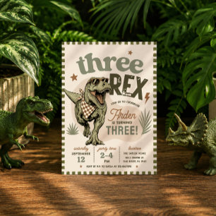 Drie Rex Dinosaurus 3e Verjaardagsuitnodiging Kaart