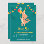 Drie Rex Dinosaurus Cake Balloon 3e Verjaardagsfee Kaart (Voorkant / Achterkant)