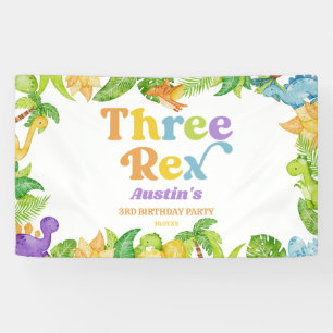 Drie Rex Dinosaurus Derde 3e Verjaardagsfeest Spandoek