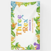 Drie Rex Dinosaurus Derde 3e Verjaardagsfeest Spandoek (Verticaal)