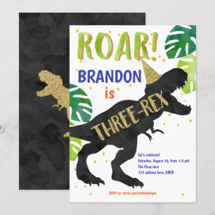 Drie-rex, dinosaurus, jongen, derde verjaardag kaart