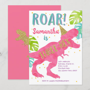 Drie-rex, dinosaurus, meisje, derde verjaardag kaart
