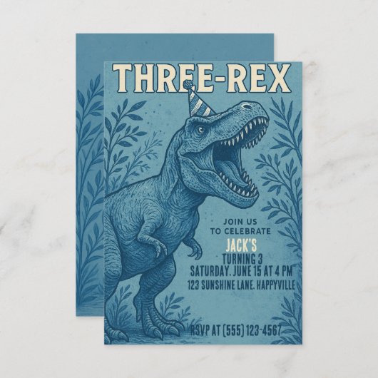 Drie Rex Dinosaurus Oerwoud Verjaardag Kaart (Voorkant / Achterkant)