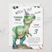 Drie Rex Dinosaurus Verjaardag Uitnodiging (Voorkant)