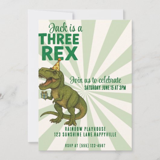Drie-Rex Dinosaurus Verjaardag Uitnodiging |T-Rex  (Voorkant)