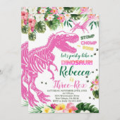 Drie-Rex Dinosaurus Verjaardagsfeest, Dino T-Rex Kaart (Voorkant / Achterkant)