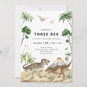Drie Rex Dinosaurus Verjaardagsuitnodiging Kaart