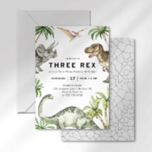 Drie Rex Dinosaurus Verjaardagsuitnodiging