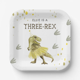Drie Rex & Geel Tutu Verjaardagsfeest Papier Bord