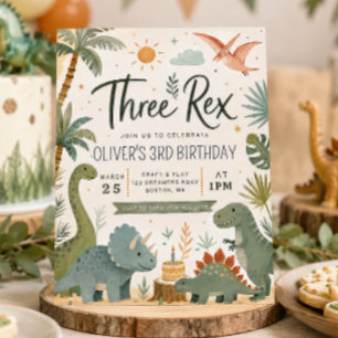Drie Rex Jongens Dinosaurus Verjaardagsuitnodiging Kaart