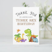Drie Rex Kids Dinosaur 3de Verjaardagsfeestje Bedankkaart (Staand voorkant)