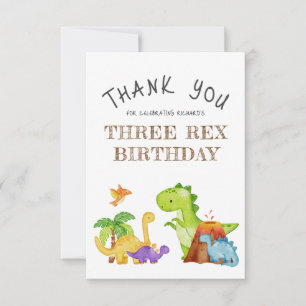 Drie Rex Kids Dinosaur 3de Verjaardagsfeestje Bedankkaart