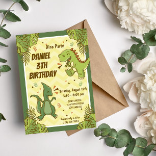 Drie Rex Kids Dinosaur 3de Verjaardagsfeestje Kaart