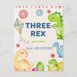 Drie Rex Kids Dinosaurus 3de Verjaardagsfeestje Briefkaart