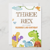 Drie Rex Kinder Dinosaurus 3e Verjaardagsfeest Kaart (Voorkant)