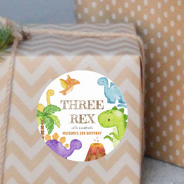 Drie Rex Kinder Dinosaurus 3e Verjaardagsfeest Ronde Sticker