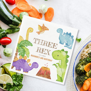 Drie Rex Kinder Dinosaurus 3e Verjaardagsfeest Servet