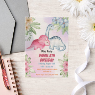 Drie Rex Kinder Dinosaurus 3e Verjaardagsfeest Vellum Uitnodigingen