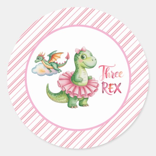 Drie Rex meisje verjaardagsfeestje Ronde Sticker (Voorkant)