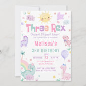 Drie Rex Pastel Dinosaurus 3e Verjaardagsfeest Kaart (Voorkant)
