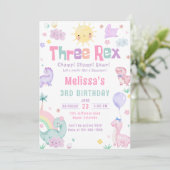Drie Rex Pastel Dinosaurus 3e Verjaardagsfeest Kaart (Staand voorkant)