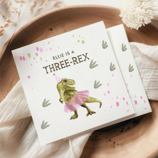Drie Rex & Pink Tutu Dinosaurus Verjaardagsfeest Servet