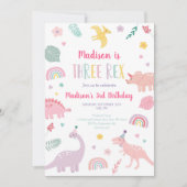 Drie Rex Roze Boho Dinosaurus Verjaardag Kaart (Voorkant)