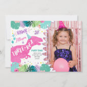 Drie-Rex Roze Dinosaurus Meisje Derde 3e Verjaarda Kaart (Voorkant)