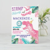 Drie-Rex Roze Meisje Dinosaurus 3e Derde Verjaarda Kaart (Staand voorkant)