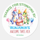 Drie rex schattige dinosaurussen verjaardagsfeestj ronde sticker (Voorkant)