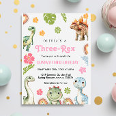 Drie Rex Uitnodiging Meisje Dinosaurus Verjaardag