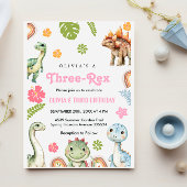 Drie Rex Uitnodiging Meisje Dinosaurus Verjaardag