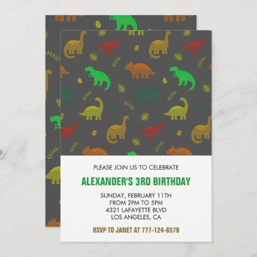 Drie rex verjaardag uitnodiging 3 jaar oud (Voorkant / Achterkant)