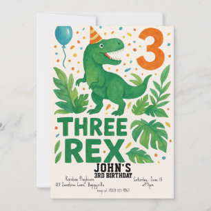 Drie Rex Verjaardag Uitnodiging Jongen – Dinosauru